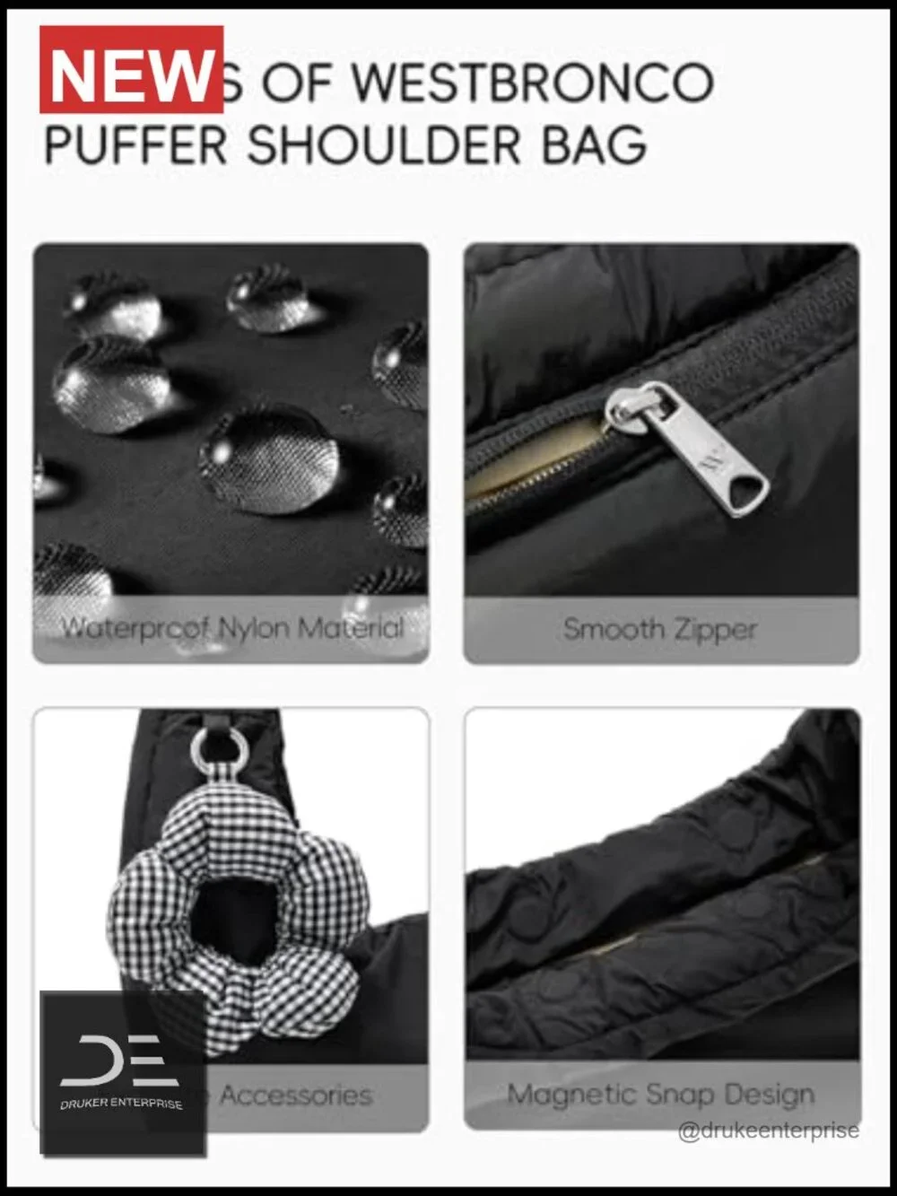 Puffer Hobo Shoulder Bag Medium Soft Laptop Bag with Flower Keychain